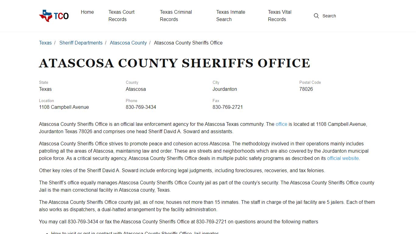 Atascosa County Sheriffs Office - txcountyoffices.org